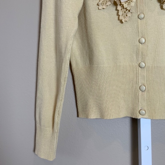 A’Reve Crochet Chiffon Bow V-neckline Cardigan Sweater - Picture 8 of 16